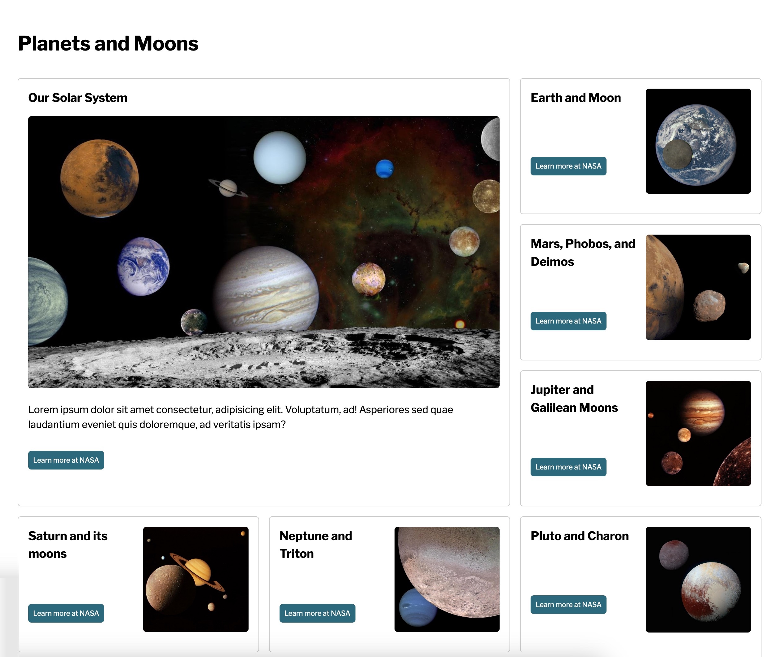 Grid-based layout with 3 columns and 4 rows, some merged, featuring planets and moons.
